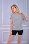 Women's Gray V-Neck Short Sleeve T-shirt - 5