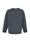 Lacivert Çizgili Oversize/Geniş Kesim Bisiklet Yaka İnce Örme Sweatshirt TWOAW23SW00326 - 9