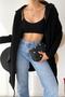 Women's Black Bat Sleeve Double Pocket Hooded Loose Loose Oversize Standard Size Knitwear Cardigan - 2