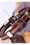Men's Leather Bracelet - Black Silver Straw Knitted Stylish Modern - 3