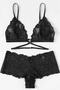 Women's Black Front Clip Lace Stylish Bra Panties Set - 3