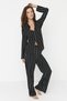 Black Striped Slit Detail Viscose Shirt-Pants Woven Pajama Set THMAW23PT00158 - 4