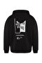 Black Oversize/Wide Cut Hooded Fleece Inside/Warm Floral Print Sweatshirt Tmnaw22Sw1651 - 6