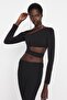 Siyah Cut Out/Pencere Detaylı Örme Bluz TPRAW23BZ00031 - 4