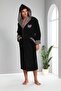 Black Hooded Embroidered Bamboo Cotton Long Men's Bathrobe