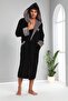 Black Hooded Embroidered Bamboo Cotton Long Men's Bathrobe - 2