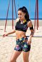 Patterned Black Short Sports Leggings
