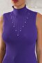 Women's Stand Collar Zero Sleeve Chest V Stone Detail Purple Knitwear Blouse - 4