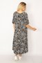 Women's Large Size Black Woven Viscose Fabric Skirt Tiered Sleeves Flounce Long Dress 65n34262 - 6