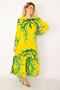 Women's Large Size Yellow Woven Viscose Fabric Hemline Tiered Long Sleeve Dress 65n34263 - 6