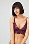 Women's Plum Lace Transparent Non-Wireless Bra Set - 3