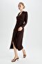 Bodycon V-Neck Midi Long Sleeve Dress - 2