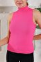 Women's Turtleneck Zero Sleeve Knitted Pattern Fuchsia Knitwear Blouse - 2