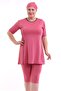 Half Sleeve Piping Plus Size Hijab Swimsuit Dusty Rose - 4