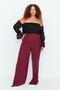 Burgundy Transitional Wide Leg High Waist Pleated Woven Fabric Trousers Tbbss22Pl0448 - 3