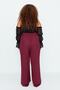 Burgundy Transitional Wide Leg High Waist Pleated Woven Fabric Trousers Tbbss22Pl0448 - 6