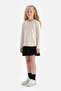 Ecru Long Sleeve Crew Neck Ribbed T-Shirt with Embroidery Garnish on the Collar - 4