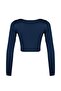 Koyu Lacivert Crop Pencere/Cut Out ve Baş Parmak Delik Detaylı Örme Spor Üst/Bluz TWOAW21BZ0156 - 8