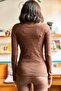 Women's Bitter Brown Zippered Turtleneck Lycra Blouse BLZ-19001155 - 2