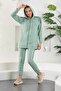 Water Green Women's Sweatshirt Jogger Set with Hooded Zipper Pocket - 3