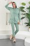 Water Green Women's Sweatshirt Jogger Set with Hooded Zipper Pocket - 4
