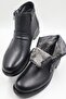Men's Genuine Leather Fur Black Zippered Casual Boots - 3