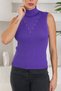 Women's Stand Collar Zero Sleeve Chest V Stone Detail Purple Knitwear Blouse - 2