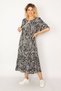 Women's Large Size Black Woven Viscose Fabric Skirt Tiered Sleeves Flounce Long Dress 65n34262 - 3