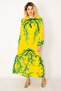 Women's Large Size Yellow Woven Viscose Fabric Hemline Tiered Long Sleeve Dress 65n34263 - 4