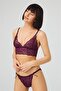 Women's Plum Lace Transparent Non-Wireless Bra Set - 5