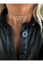 Rs Zircon Stone Heart Detailed Waterway Gold Choker Necklace - 2