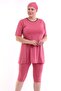 Half Sleeve Piping Plus Size Hijab Swimsuit Dusty Rose - 3