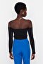 Black Fitted Super Crop Carmen Collar Ribbed Stretchy Knitted Blouse TWOAW23BZ00482 - 5