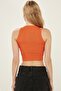 Women's Orange Halter Neck Ribbed Crop Knitted Blouse - 4