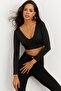 Women's Black V-Neck Crop Blouse CG265 - 4