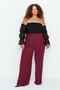 Burgundy Transitional Wide Leg High Waist Pleated Woven Fabric Trousers Tbbss22Pl0448 - 2