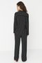 Black Striped Slit Detail Viscose Shirt-Pants Woven Pajama Set THMAW23PT00158 - 5