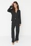 Black Striped Slit Detail Viscose Shirt-Pants Woven Pajama Set THMAW23PT00158 - 2