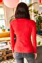 Women's Red Zippered Turtleneck Lycra Blouse BLZ-19001155 - 2