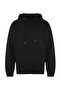 Black Oversize/Wide Cut Hooded Fleece Inside/Warm Floral Print Sweatshirt Tmnaw22Sw1651 - 8