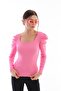 Women's Pink Sleeve Pleated Gathered Princess Sleeve Square Collar Blouse Sweater
