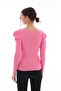 Women's Pink Sleeve Pleated Gathered Princess Sleeve Square Collar Blouse Sweater - 3