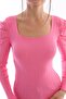 Women's Pink Sleeve Pleated Gathered Princess Sleeve Square Collar Blouse Sweater - 4