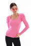 Women's Pink Sleeve Pleated Gathered Princess Sleeve Square Collar Blouse Sweater - 5