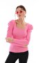 Women's Pink Sleeve Pleated Gathered Princess Sleeve Square Collar Blouse Sweater - 7