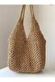 Women's Mink Color Handmade Paper String Lined Knitted Daily Shoulder Bag - Mink
