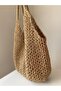 Women's Mink Color Handmade Paper String Lined Knitted Daily Shoulder Bag - Mink - 2