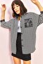 Women's Black and White Single Pocket Patterned Houndstooth Shirt 743 40041030 - 4