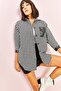 Women's Black and White Single Pocket Patterned Houndstooth Shirt 743 40041030 - 6