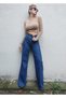 Flechazo Dark Blue Lycra High Waist Wide Leg Jean Loose Wide Leg Jeans - 5